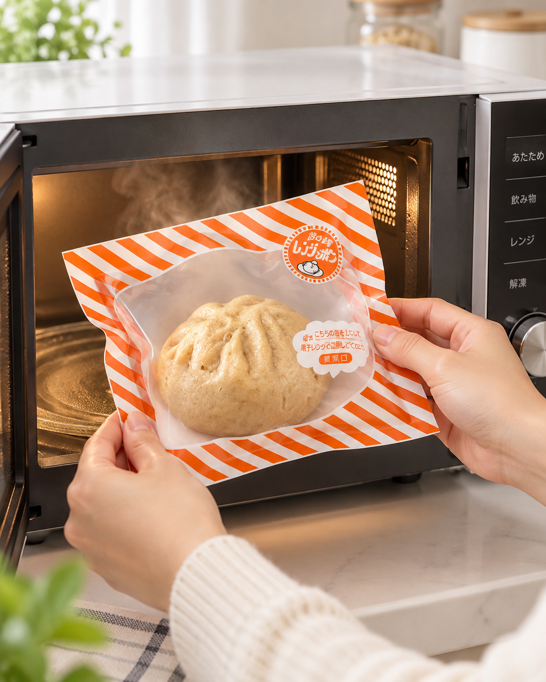 電子レンジで温める袋入りの香味ヘルシーまん